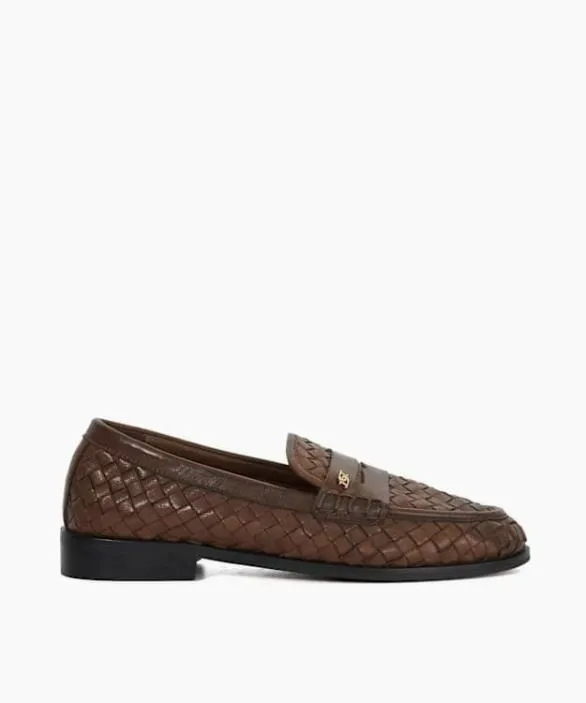 Dune London Loafers Women Ginello Brown Woven Leather Penny Loafer Brown