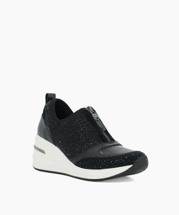 Dune London Trainers Women Elsha Black Embellished Wedge Heel Trainers Black Leather