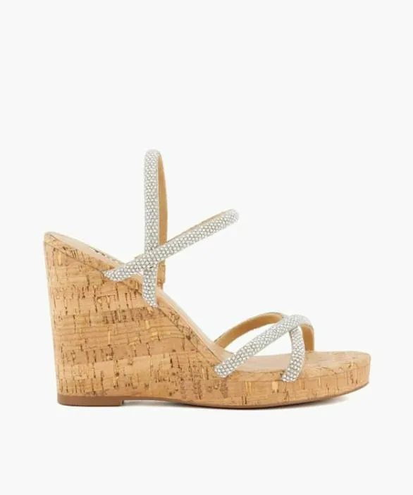 Dune London Wedge Sandals Women Kali Silver Diamante CorkWedge Slingback Sandals Metallic Dune London Wedge Sandals Women Kali Silver Diamante CorkWedge Slingback Sandals Metallic