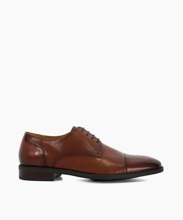 Dune London Wide Fit Shoes Men Suffix Dark Tan Wide Fit Leather Derby Brown
