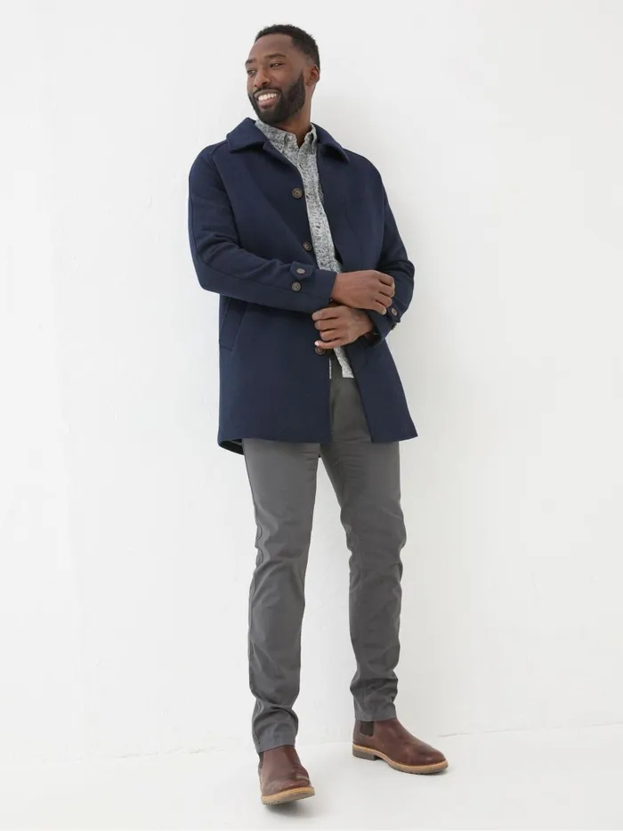 Fat Face Coats and Jackets Pendeen Navy Blue Raglan Overcoat 8211 Men
