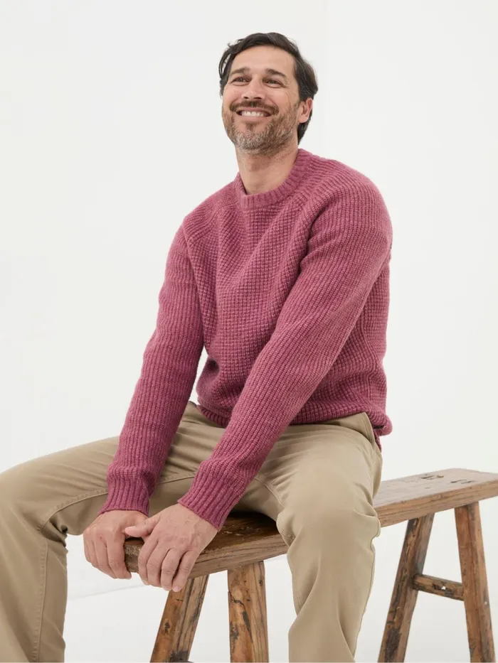 Fat Face Knitwear Calder Dark Pink Crew Neck Jumper 8211 Men