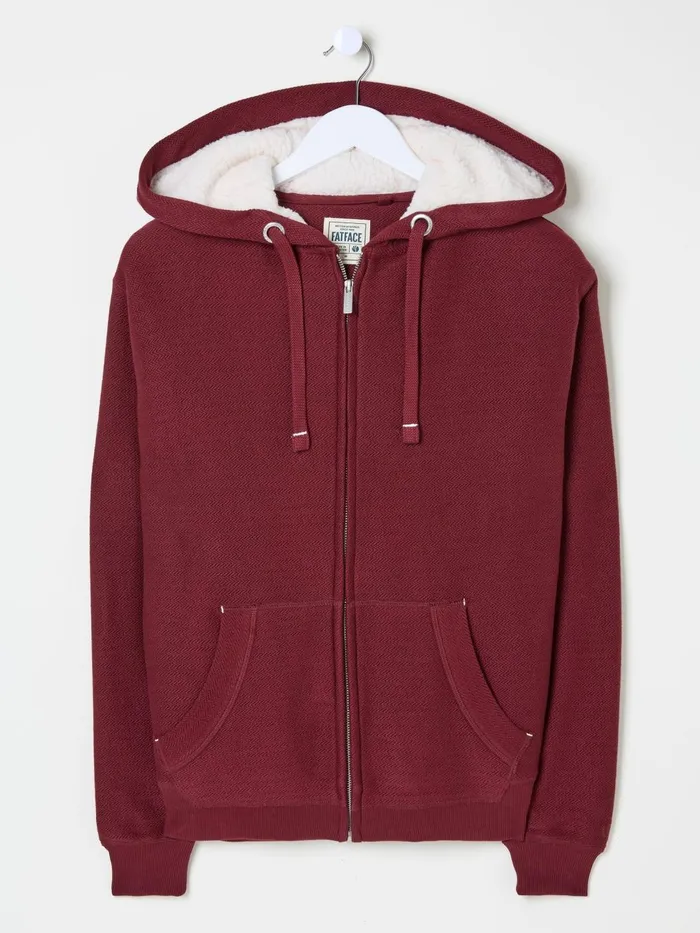Fat Face Sweatshirts and Hoodies Amy Dark Red Textured Borg Lined Zip Through Hoodie 8211 Women