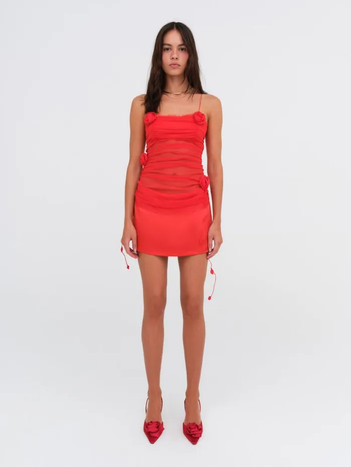 For Love and Lemons Dresses Angela Chiffon Mini Dress Red 8211 Women