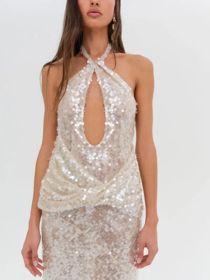 For Love and Lemons Dresses Sydney Sequin Maxi Dress Neutral 8211 Women