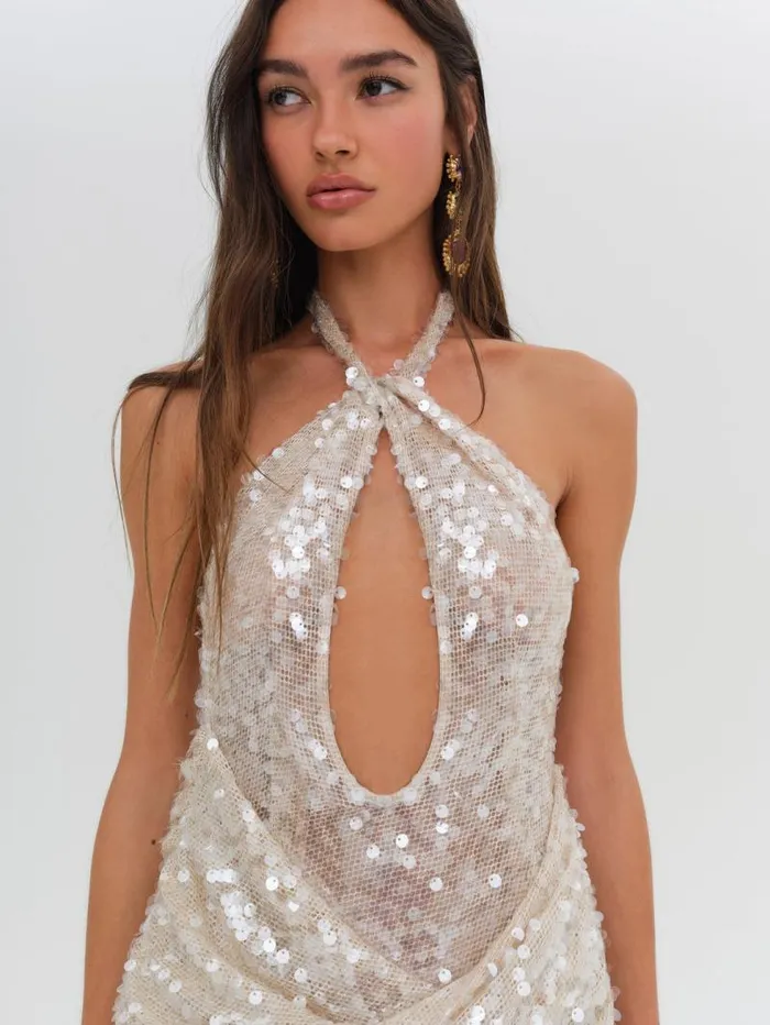 For Love and Lemons Dresses Sydney Sequin Maxi Dress Neutral 8211 Women