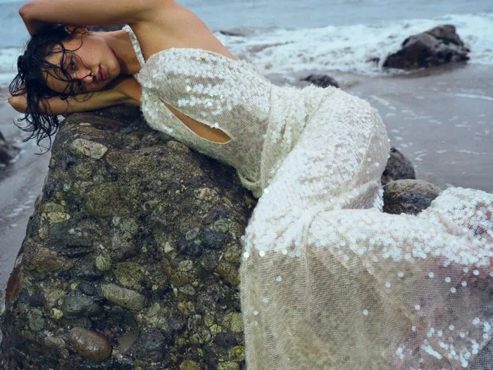 For Love and Lemons Dresses Sydney Sequin Maxi Dress Neutral 8211 Women