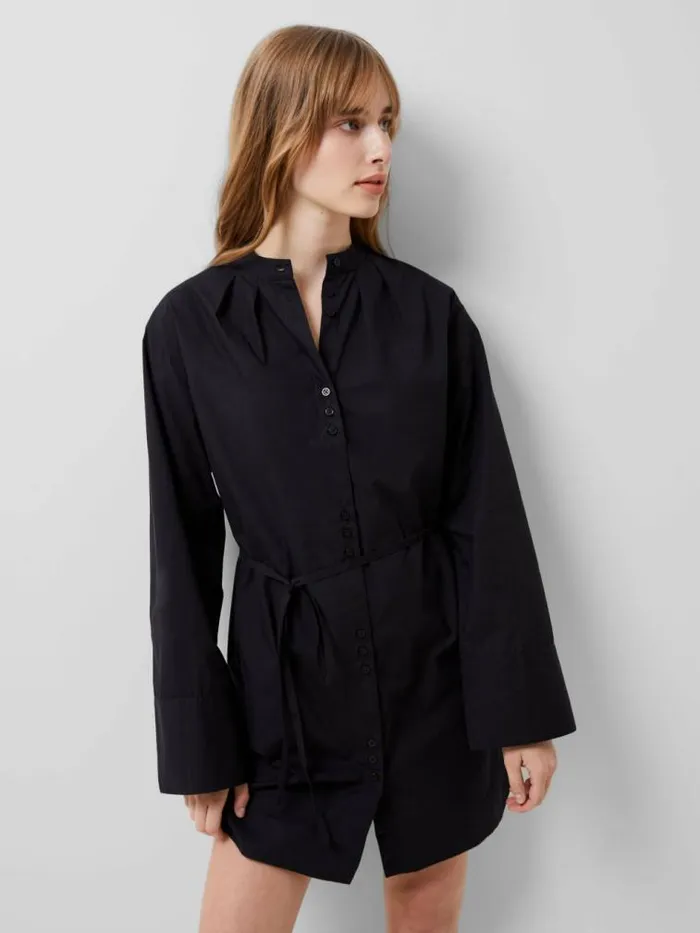 French Connection Alissa Cotton Wide Sleeve Shirt Dress Blackout Women Dresses