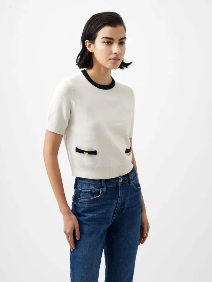 French Connection Babysoft Short Sleeve Top Classic Creammarine Women Jumpers and Cardigans