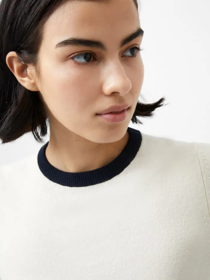 French Connection Babysoft Short Sleeve Top Classic Creammarine Women Jumpers and Cardigans