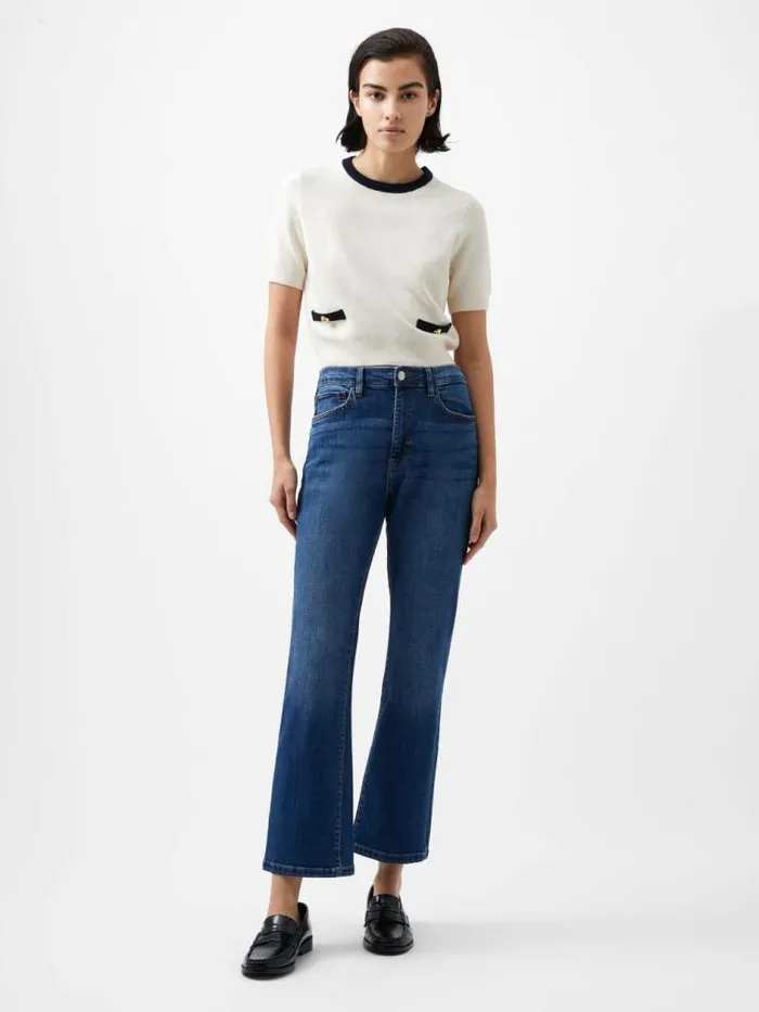 French Connection Babysoft Short Sleeve Top Classic Creammarine Women Jumpers and Cardigans