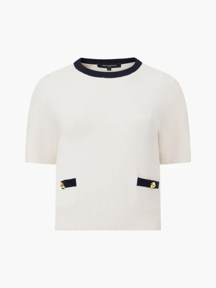French Connection Babysoft Short Sleeve Top Classic Creammarine Women Jumpers and Cardigans
