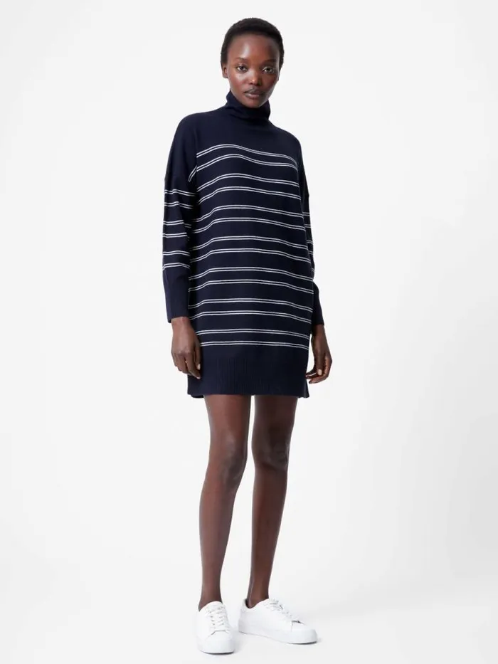 French Connection Babysoft Striped Roll Neck Mini Dress Dk Navywinter White Women Dresses