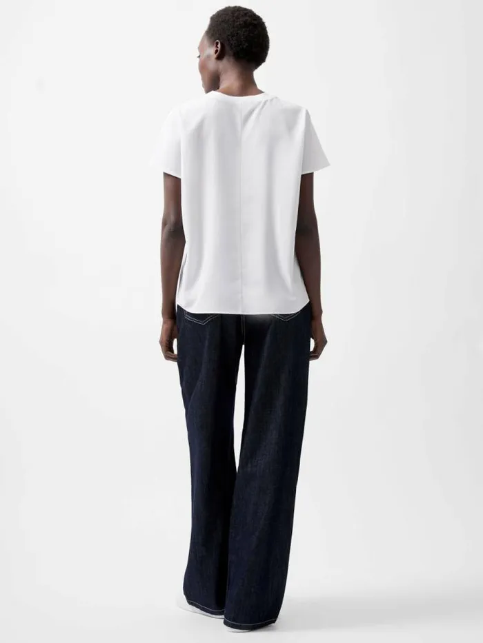 French Connection Caprina Recycled Crepe Crew Neck Top Winter White Women Tops