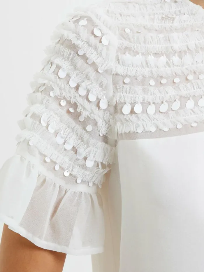 French Connection Carina Embellished Top Winter White Women Tops