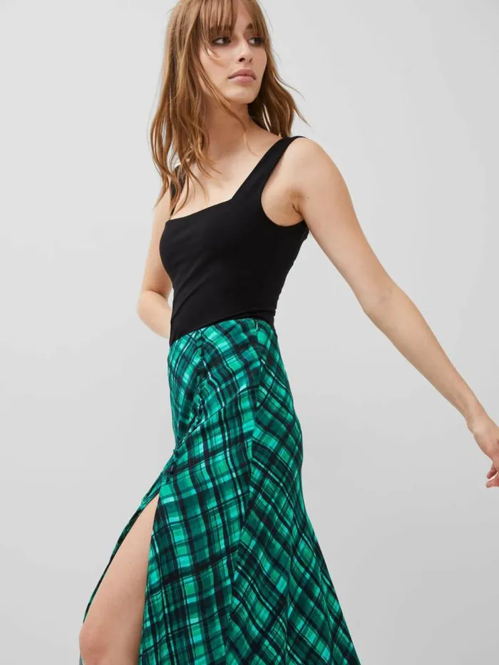 French Connection Dani Eco Check Delphine Midi Skirt Jelly Beanforest Women Skirts