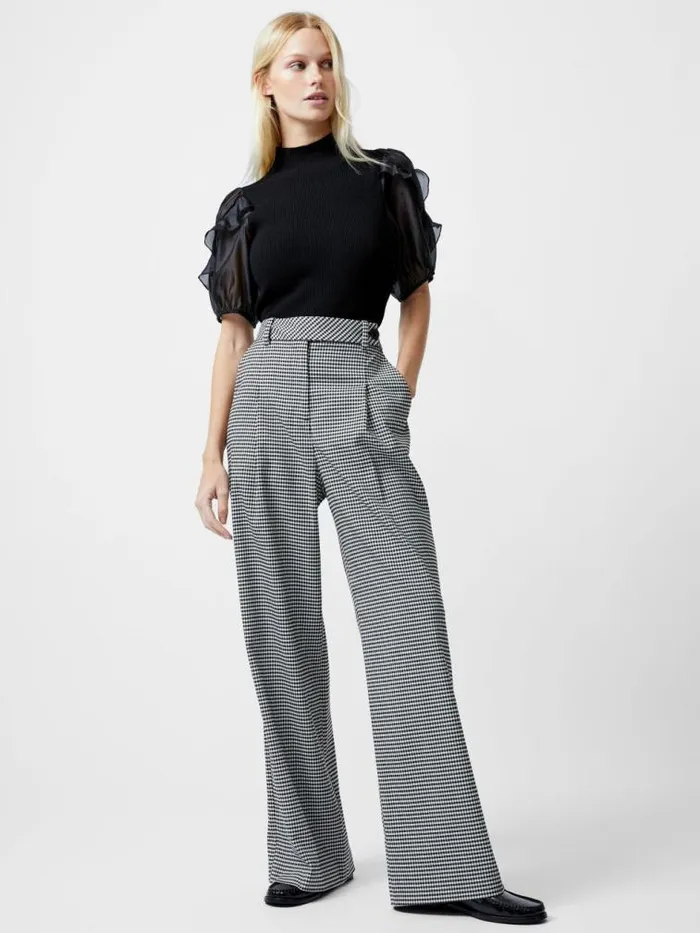 French Connection Holden Houndstooth Wide Leg Trousers Blackecru Women Trousers