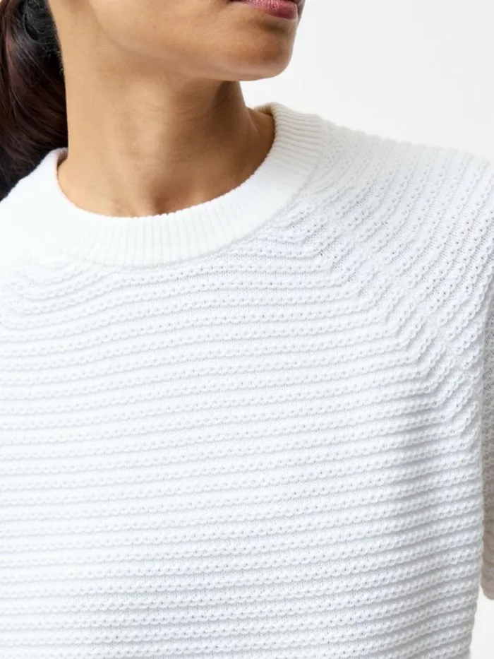 French Connection Lily Crew Neck Short Sleeve Jumper Linen White Women Jumpers and Cardigans