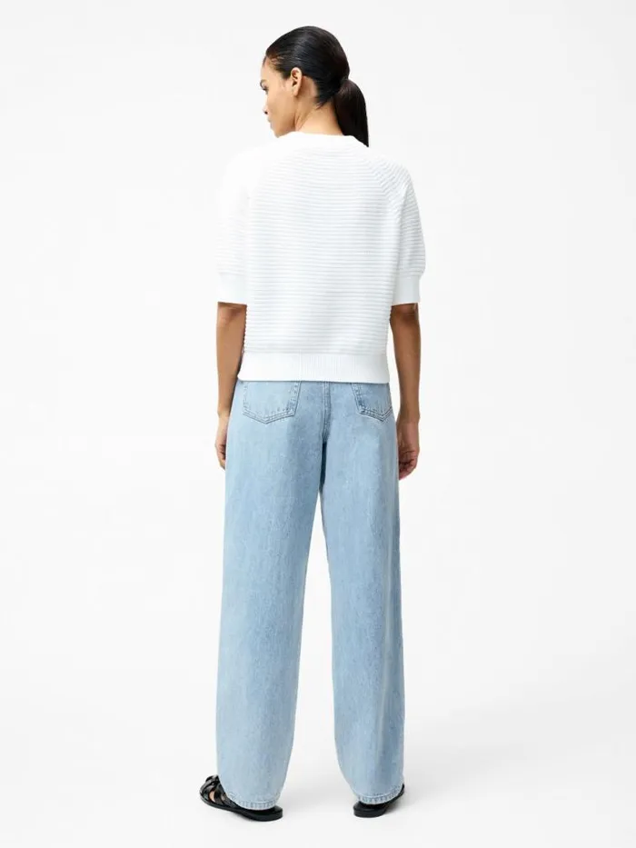 French Connection Lily Crew Neck Short Sleeve Jumper Linen White Women Jumpers and Cardigans