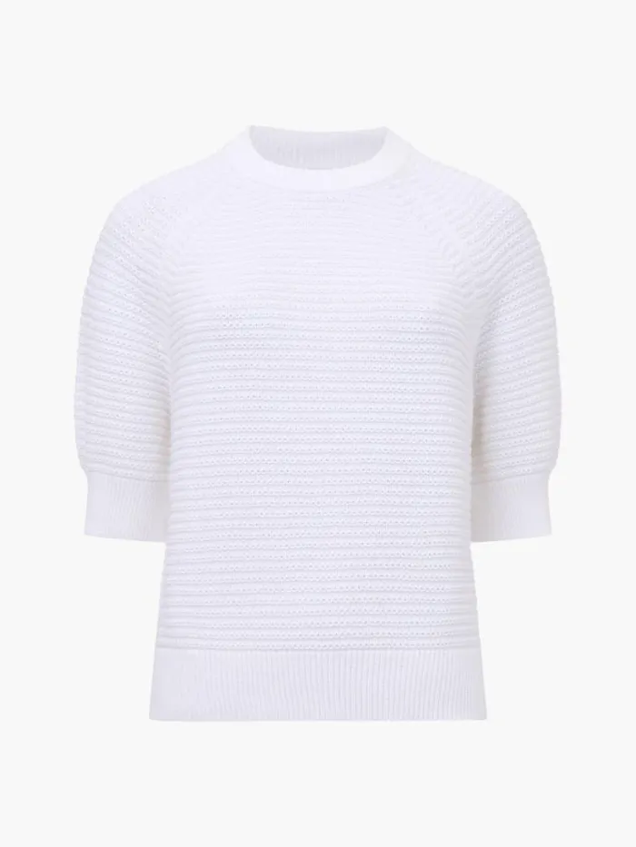 French Connection Lily Crew Neck Short Sleeve Jumper Linen White Women Jumpers and Cardigans