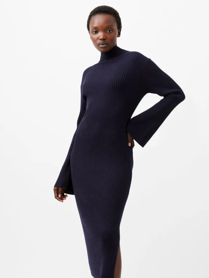 French Connection Lolly Mari Flare Sleeve Knit Dress Marine Women Dresses