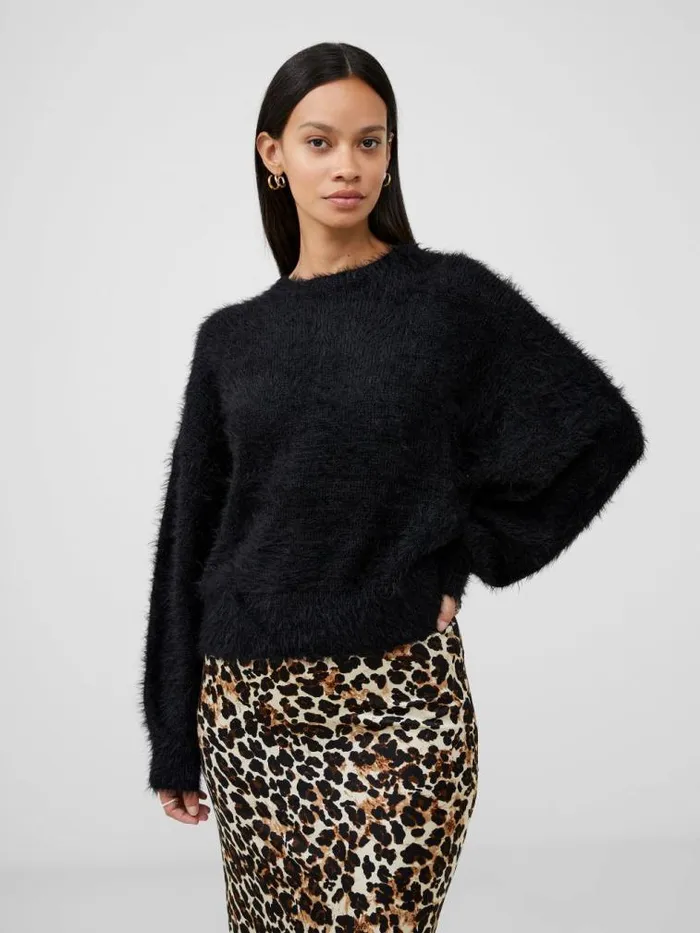French Connection Meena Fluffy Boat Neck Jumper Blackout Women Jumpers and Cardigans