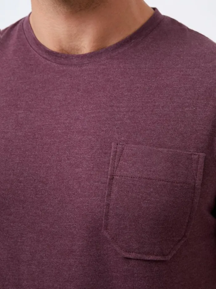 French Connection Organic Pocket TShirt Burgandy Mel Men TShirts and Polo Shirts