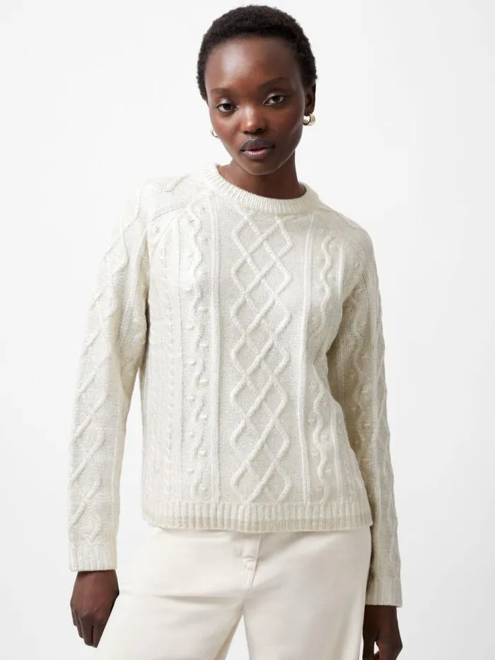 French Connection Otilia Foil Cable Knit Jumper Winter White Women Jumpers and Cardigans