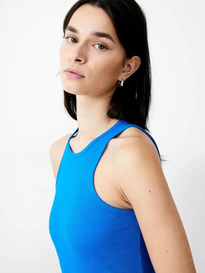French Connection Ribbed Racer Dress Bright Blue Women Dresses