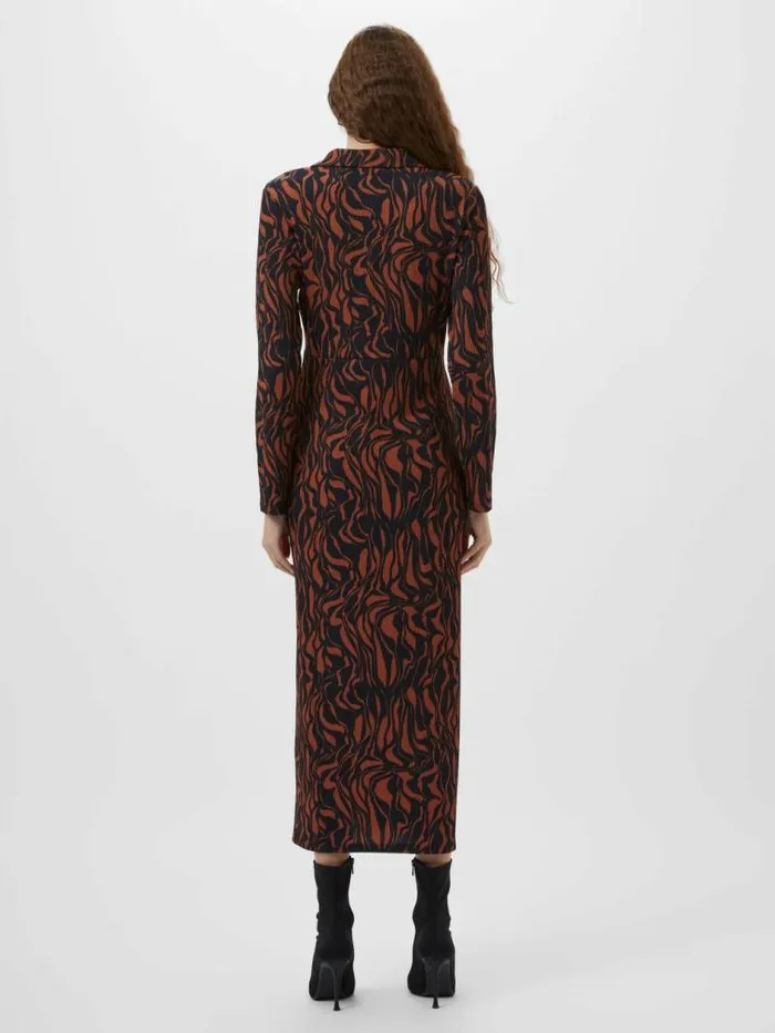 French Connection Zaria Textured Abstract Print Long Sleeve Dress Blackbrown Women Dresses