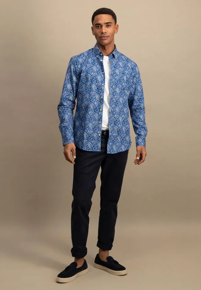 FYNCHHATTON Cotton Shirt With Floral All overprint Navysummer Breezestrong Blue Men Shirts FYNCHHATTON Cotton Shirt With Floral All overprint Navysummer Breezestrong Blue Men Shirts