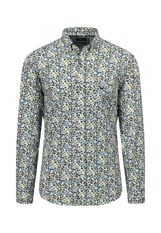 FYNCHHATTON Cotton Shirt With Floral Print Dark Emeraldsummer Breezevibrant Blue Men Shirts