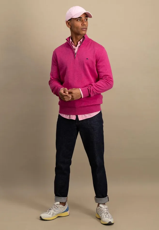 FYNCHHATTON Knitting Sweater With A Troyer Collar Poppy Redstrong Bluesummer Breezesplashy Oceanturf Greenmalagajade Men Sweater