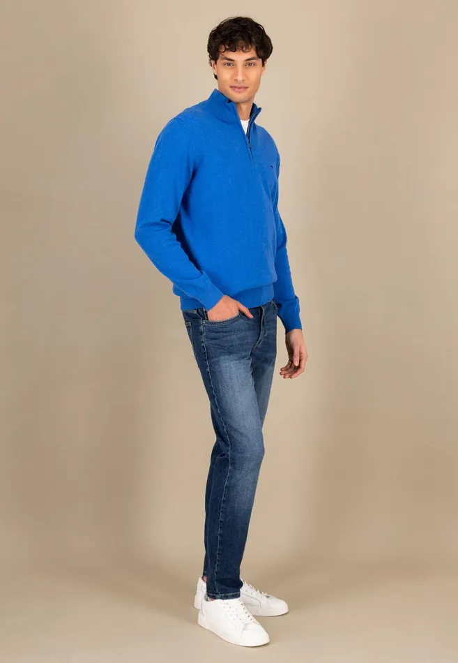 FYNCHHATTON Knitting Sweater With A Troyer Collar Poppy Redstrong Bluesummer Breezesplashy Oceanturf Greenmalagajade Men Sweater