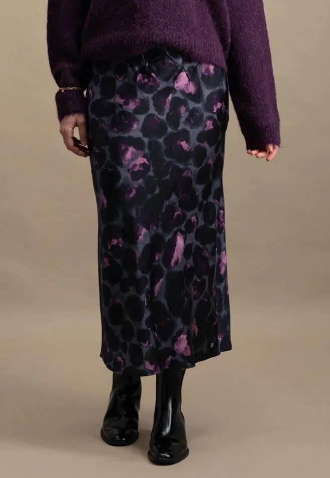 FYNCHHATTON Midi Satin Skirt Made Of Viscose With Leopard Pattern Mauve Rose Women Skirts