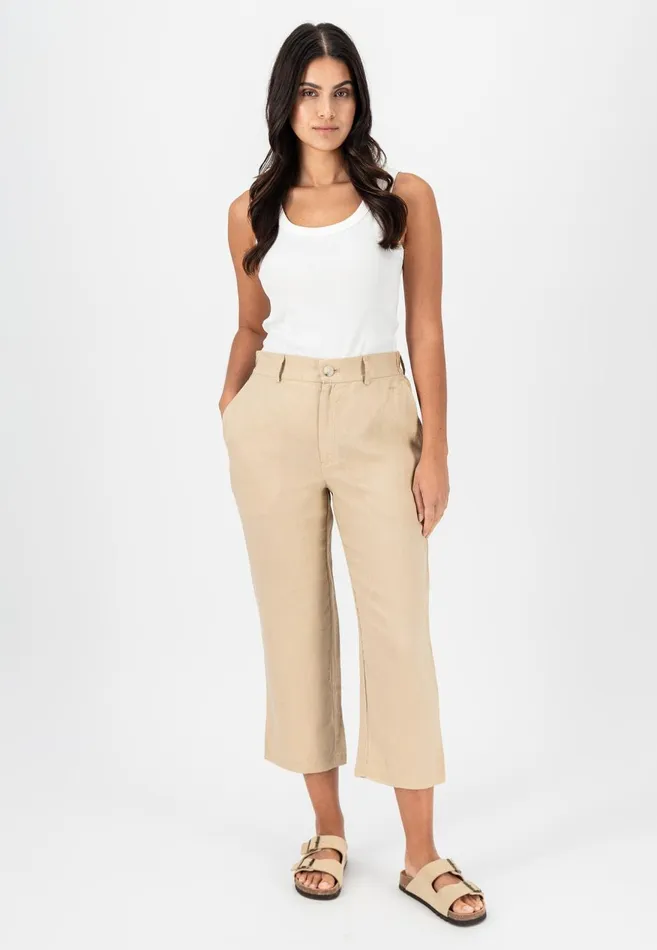 FYNCHHATTON Soft 78 Pants Made Of Linen Whitereed Greensafari Beigeblackbright Apricot Women Pants