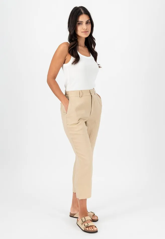 FYNCHHATTON Soft 78 Pants Made Of Linen Whitereed Greensafari Beigeblackbright Apricot Women Pants