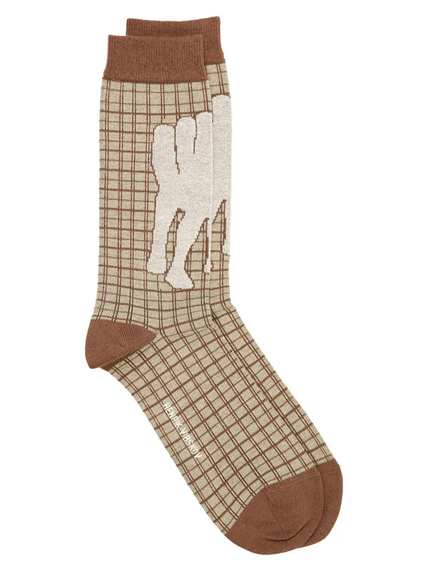 Henrik Vibskov Boutique Handfeet Chair Socks Homme 8211 Beige Chair Brown Checks Men Socks