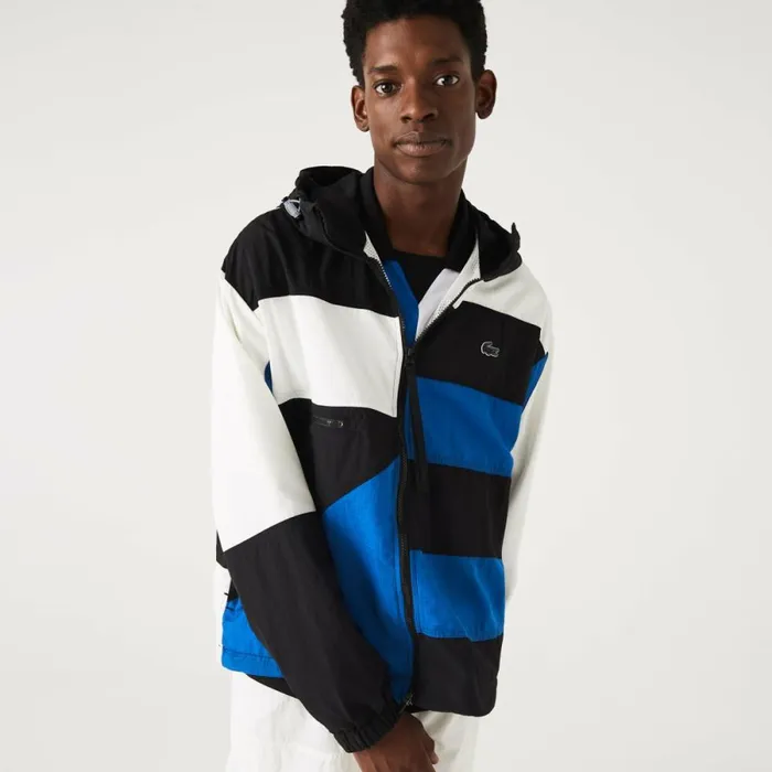 Jackets and Coats Men Lacoste Men039s Patchwork Effect Jacket Black Blue White Se1