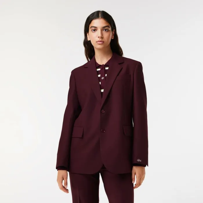 Jackets and Coats Women Lacoste Lacoste X EleVen By Venus Stretch Wool Blazer Bordeaux L7b