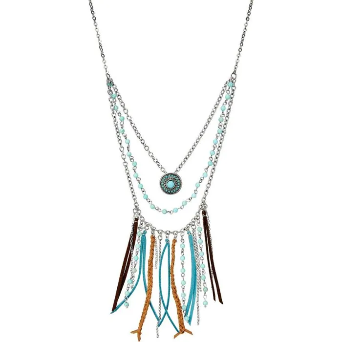 Jewelry Women Justin Boots Justin Three Layer Necklace Silver 040grey041