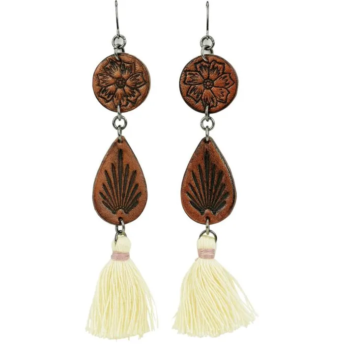 Jewelry Women Justin Boots Justin Tooled Leather Earrings Brown