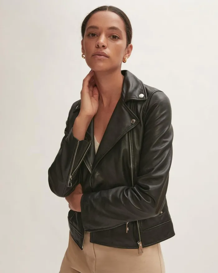 Jigsaw Jackets Women Bleeker Leather Biker Black