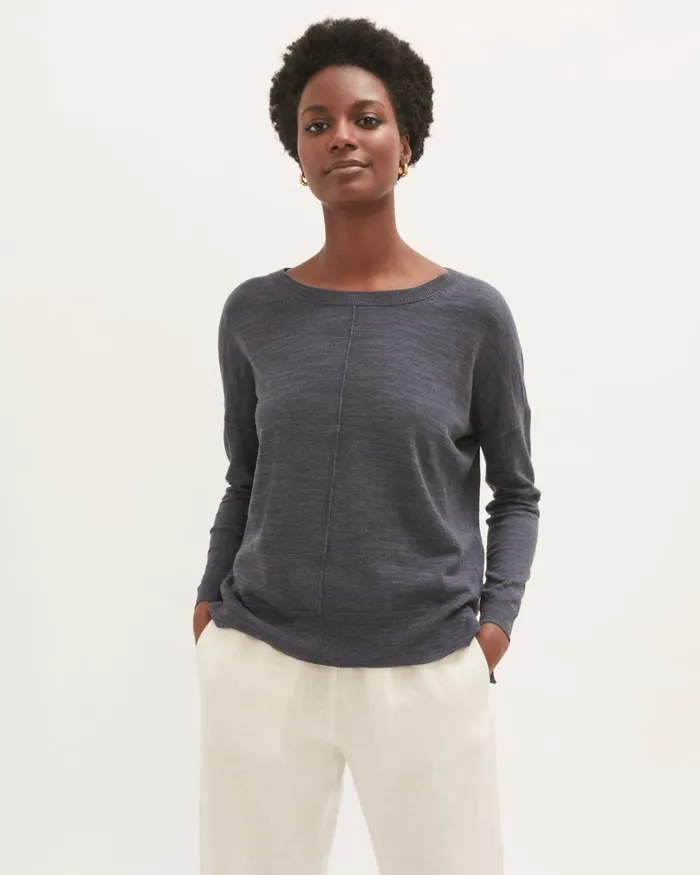 Jigsaw Knitwear and Cashmere Women Linen Cotton Step Hem Jumper Dark Grey