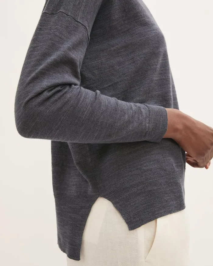 Jigsaw Knitwear and Cashmere Women Linen Cotton Step Hem Jumper Dark Grey