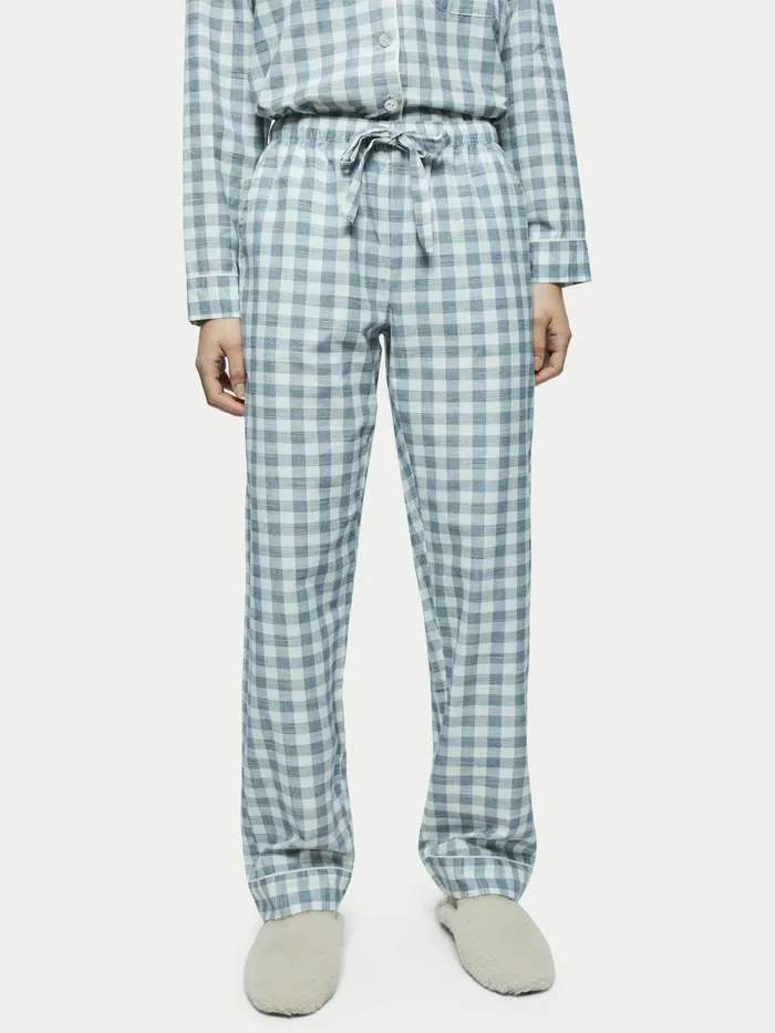 Jigsaw Pyjamas and Loungewear Women Cotton Gingham Pyjama Blue