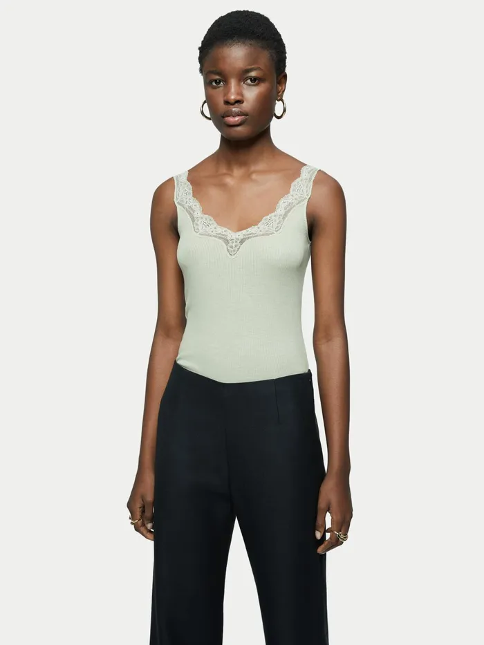 Jigsaw Tops Women Lace Trim Vest Green