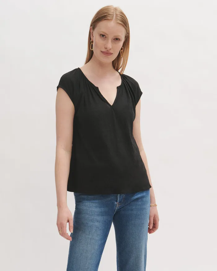 Jigsaw Tops Women Linen Jersey Smock Top Black
