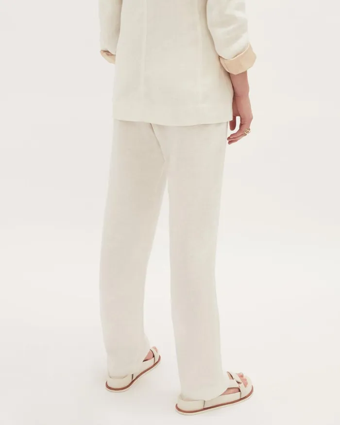 Jigsaw Trousers Women Herringbone Linen Trousers White