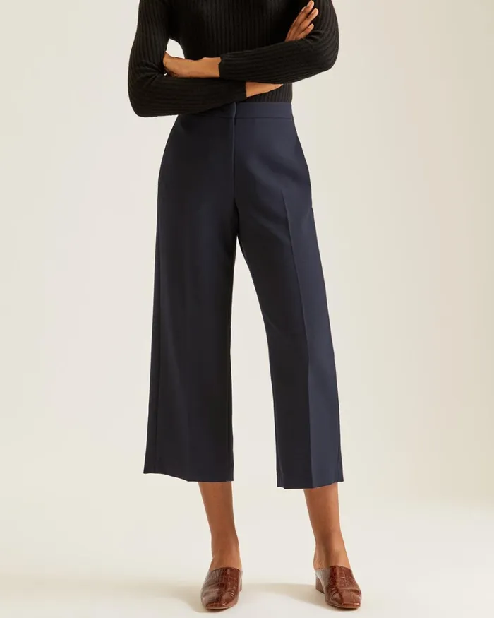 Jigsaw Trousers Women Modern Crepe Crop Straight Trouser Blue
